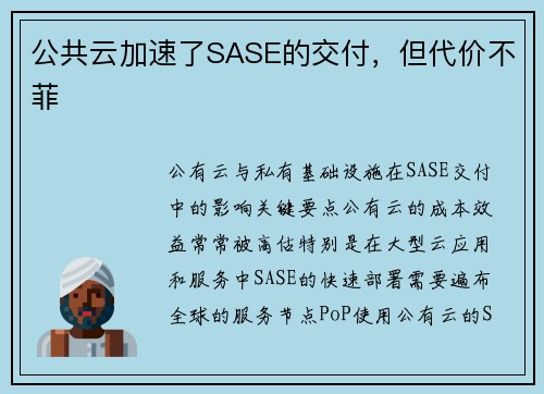 公共云加速了SASE的交付，但代价不菲 