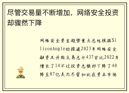 尽管交易量不断增加，网络安全投资却骤然下降 