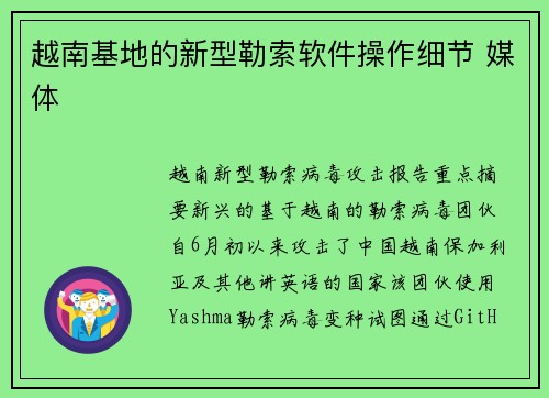 越南基地的新型勒索软件操作细节 媒体